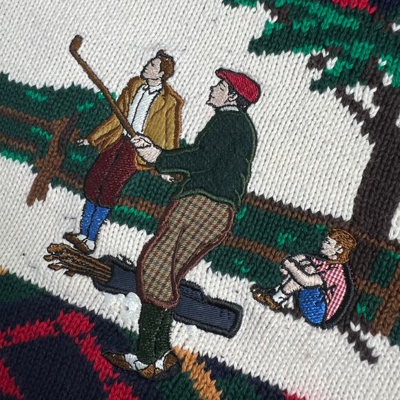 Vintage 90s Hathaway Size XL Navy Embroidered Golf Sweater Mens Hand Intarsia - Picture 6 of 10